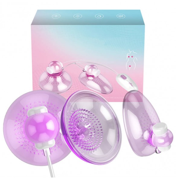 PLEASE ME - Nipple Sucker Cup + Clit Suckers Pussy Pumps With Vibrators (Chargeable - Purple)